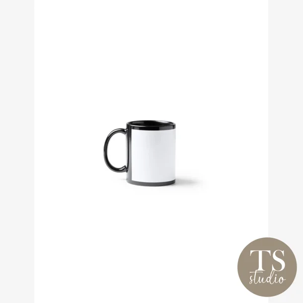 Krus - Sort med printfelt 350ml (sublimation)